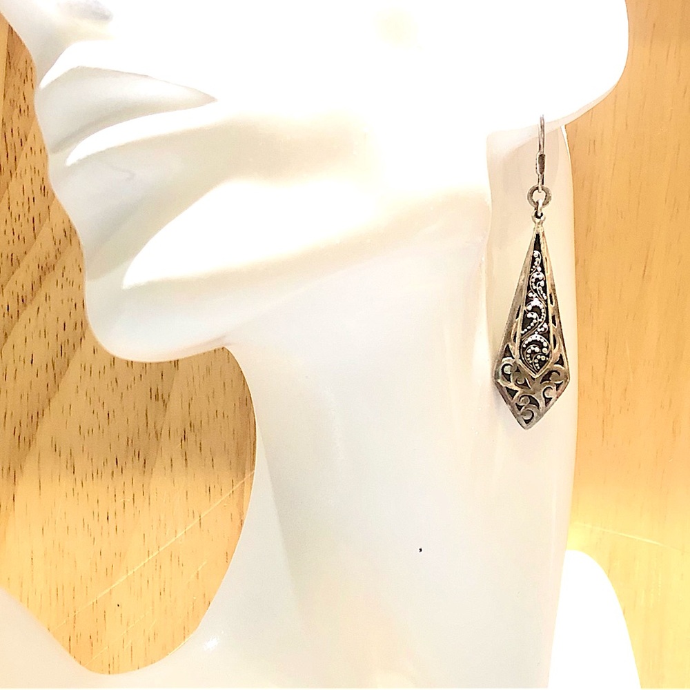 LOIS HILL Drop Dangle Sterling Oxidized Granulated & Cutout Overlapping Earrings